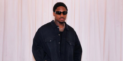 Stefon Diggs is seen wearing Balenciaga BB0157S 001 sunglasses to attend the brand's Fall/Winter 2023 haute couture show in Paris