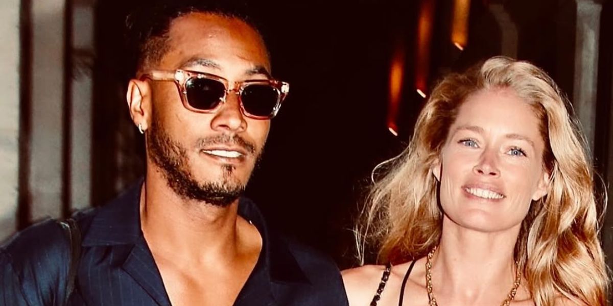 Sunnery James, pictured with Doutzen Kroes, was seen wearing transparent Cutler and Gross 1391 04 sunglasses in Dusk