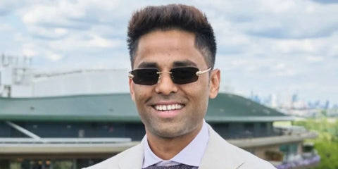 Indian cricketer and captain of India National Cricket Team Suryakumar Yadav was seen wearing gold Cartier Panthere CT0474S 001 sunglasses at the Wimbledon Tennis Championships 2025.