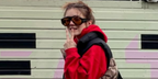 Talia Ryder was seen wearing dark tortoiseshell Tom Ford Bronson TF1044 52S sunglasses with red lenses in her Instagram post, November 2024