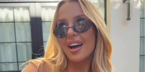 Celebrity and internet personality Tana Mongeau was seen wearing black Prada PR A59S 1AB60G oval sunglasses in her Instagram reel, September 2025.