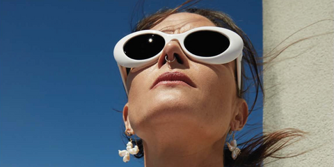 Canadian model Tasha Tilberg was seen wearing white Versace 4456U 314/1 sunglasses in Elle Hungary, December 2023 issue