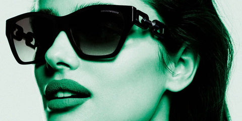 Taylor Hill modeled Emporio Armani EA4203U 5017/8G sunglasses for the brand's Spring/Summer 2023 eyewear campaign