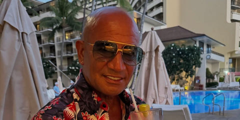 New Zelanad actor Temuera Morrison was seen wearing gold Dita Alkamx DTS 100 01 sunglasses with grey gradient lenses in his Instagram post, October 2024.
