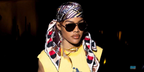 Teyana Taylor was seen wearing gold Bottega Veneta BV1437S 001 Drop Aviator sunglasses at the Coachella Music Festival 2026.