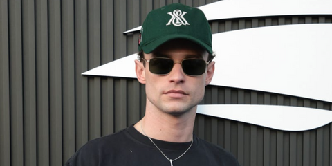 Thomas Doherty was seen wearing gold Ray-Ban RB 3717 9196/31 rectangular sunglasses with green lenses to the 2024 US Open Championship