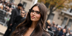 Model Thylane Blondeau was seen wearing Miu Miu MU 11XV 08Q1O1 optical glasses at the Miu Miu Spring/Summer 2026 fashion show during Paris Fashion Week.
