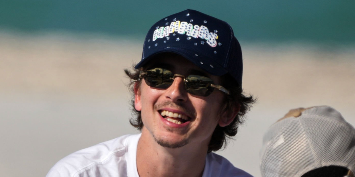 Timothee Chalamet was seen wearing gold and white Cartier Buffalo Horn CT0362S 003 sunglasses in Miami, April 2026.