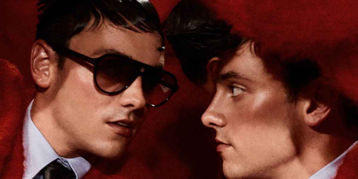 Tom Daley is seen wearing Tom Ford Jeffrey TF932 01B sunglasses in an editorial page of Gay Times