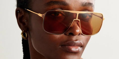 Female model wears Tom Ford Zappa TF1173 30E gold metal sunglasses -  buy online