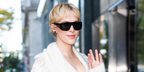 Actress Tommy Dorfman was seen wearing dark havana tortoiseshell Saint Laurent Sun SL 832 002 shield sunglasses in New York City, October 2025.