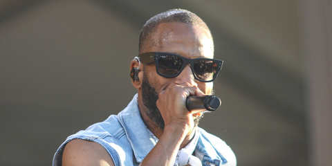 Musician Troy Andrews, widely known as Trombone Shorty was seen wearing black Ray-Ban Mega Wayfarer RB 0840S 901/58 Polarised sunglasses at the New Orleans Jazz & Heritage Festival 2025.