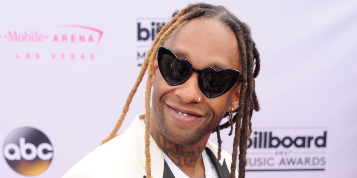 Ty Dolla $ign was seen wearing black Saint Laurent Sun SL 181 LouLou 001 heart-shaped sunglasses at the Billboard Music Awards 2017.
