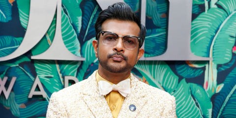 Actor and rapper Utkarsh Ambudkar was seen wearing black Ray-Ban Clubmaster Optical RB 5154 2000 half-rim optical glasses at the 76th Annual Tony Awards in New York City, Shop online now on Pretavoir