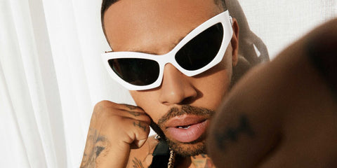 American rapper Vic Mensa was seen wearing white Versace 4450 314/87 sunglasses in a Flaunt Magazine feature, issue 189.