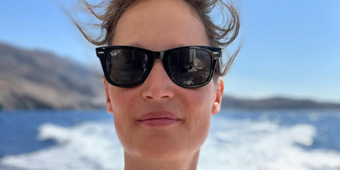 Vicky Krieps was seen wearing the iconic black Ray-Ban Wayfarer 2140 901/58 sunglasses with Polarised lenses in her Instagram post, August 2024