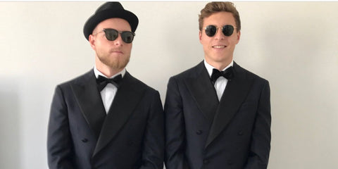 Victor Lindelof of Manchester United (right) is seen wearing the iconic Ray-Ban Round Metal 3447 001 sunglasses