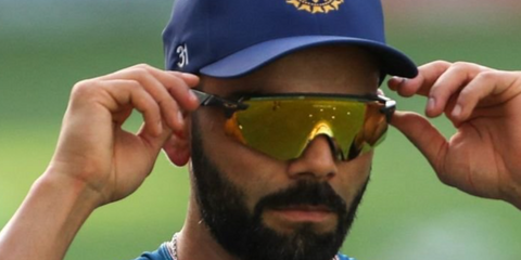 Indian cricket player Virat Kohli wears Oakley Encoder sunglasses during net practice