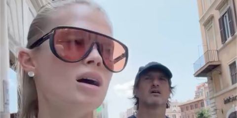 Russian model Vita Sidorkina-Morabito was seen wearing black Tom Ford Achilles TF1182 05E sunglasses with persimmon Photochromic lenses in her Instagram reel, June 2025. Shop online now on Pretavoir