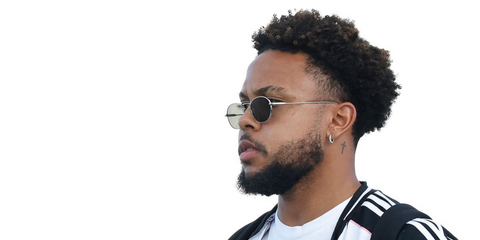 American footballer Weston McKennie of Juventus FC was seen wearing silver Saint Laurent SL 799 002 oval sunglasses with grey lenses at the FIFA Club World Cup 2025. Shop online now on Pretavoir