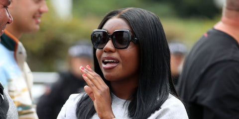 Entrepreneur and television personality Whitney Adebayo of Love Island was seen wearing black Prada PR 28ZS 16K90A sunglasses in London, August 2023.