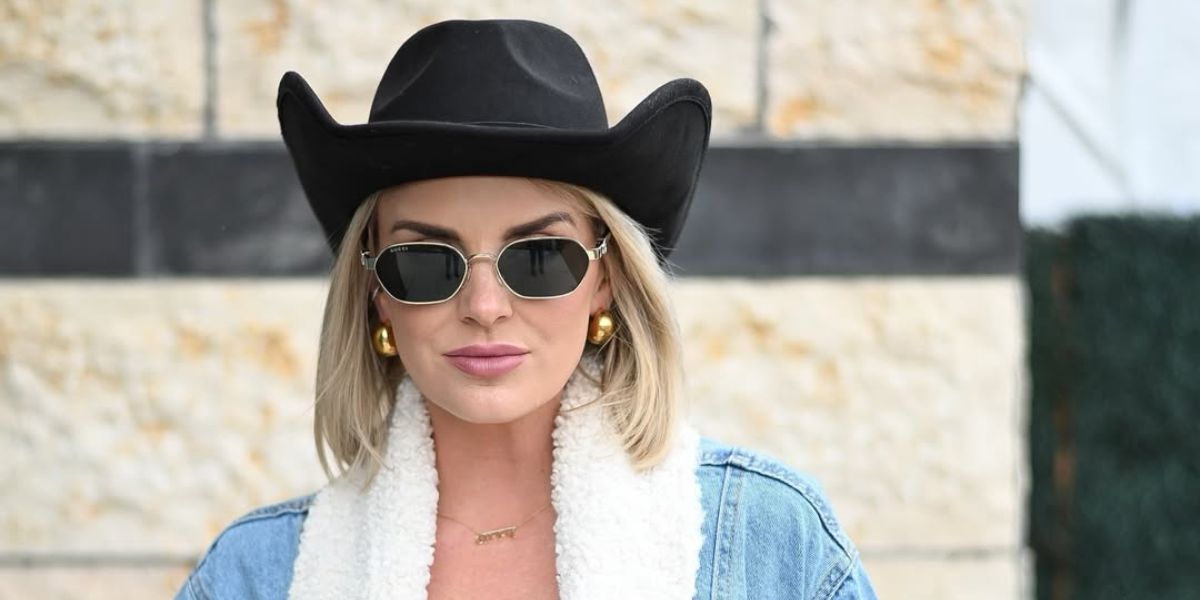 Television personality Whitney Rose of The Real Housewives of Salt Lake City was seen wearing Gucci GG1593S 001 hexagonal sunglasses in her Instagram post, February 2024.