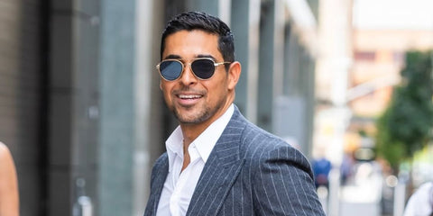 Wilmer Valderrama was seen wearing gold Dita Epiluxury EPLX.4 DES 004 01 Interchangeable Sides Limited Edition Polarised sunglasses in New York City, September 2024