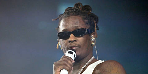 Rapper Young Thug was seen wearing black Saint Laurent SL M140 001 sunglasses at the ComplexCon 2025 in Las Vegas.