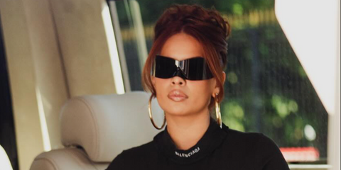 Influencer and beauty entrepreneur Yris Palmer was seen wearing black Balenciaga BB0299S 001 Panther Mask sunglasses during Paris Men's Fashion Week season Spring/Summer 2025.