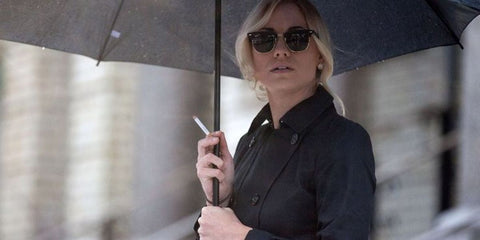 Australian actress Yvonne Strahovski was seen wearing black and gold Ray-Ban Clubmaster RB 3016 901/58 Polarised half-rim sunglasses in 2016 thriller movie "Manhattan Night". Shop online now on Pretavoir