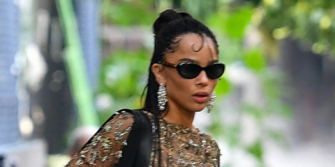 Zoe Kravitz was seen wearing black Saint Laurent Sun SL M154 001 sunglasses to attend Taylor Swift & Travis Kelce's wedding in Madison Square Garden, New York City, July 2026