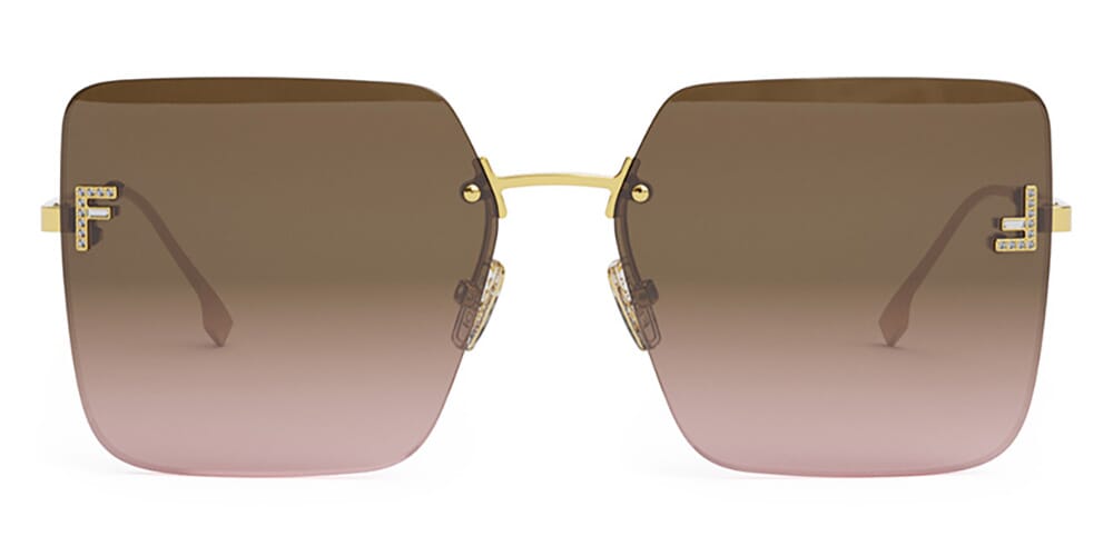 FENDI First FE4082US 30T Gold Square Rimless Sunglasses With Brown