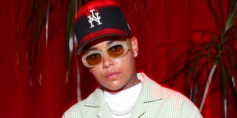 Rapper kwn (Kay-One) was seen wearing broken white Prada PR 17WS 21D5J2 Symbole sunglasses with light brown lenses at the BET Awards 2026 Media House in Los Angeles