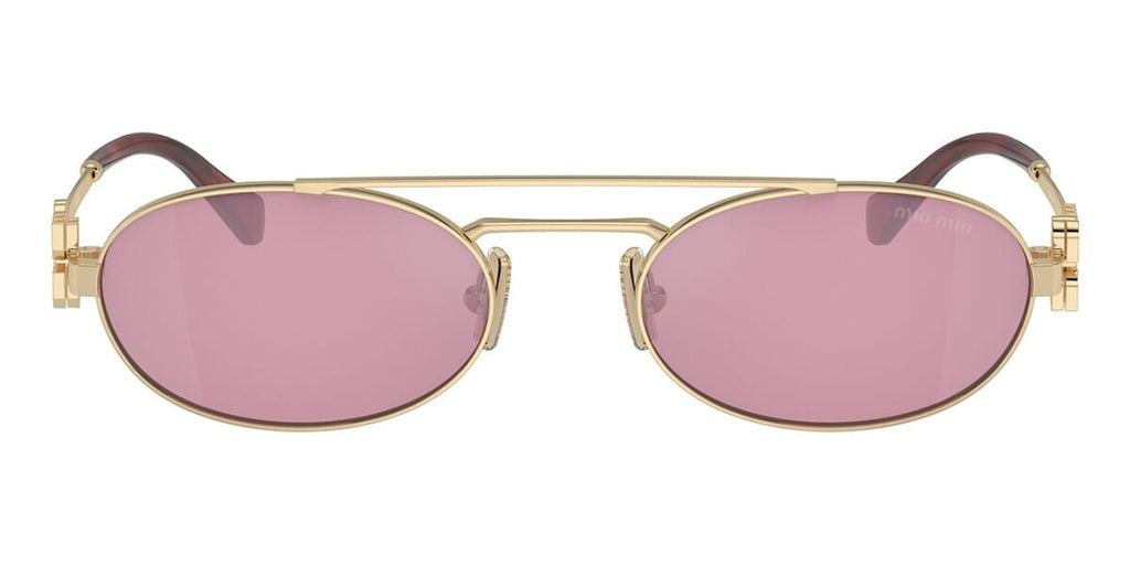【miu⸜❤︎⸝‍】 MIU MIU MU 54ZS ZVN50D Gold Pink Lens Oval Women Sunglasses