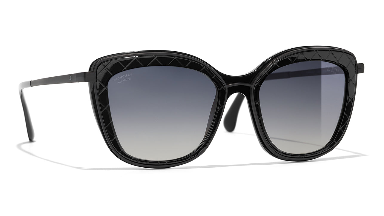 Chanel Rectangle Sunglasses - Acetate, Tweed and Diamanté, Black - Polarized - UV Protected - Women's Sunglasses - 9130 C888/S6