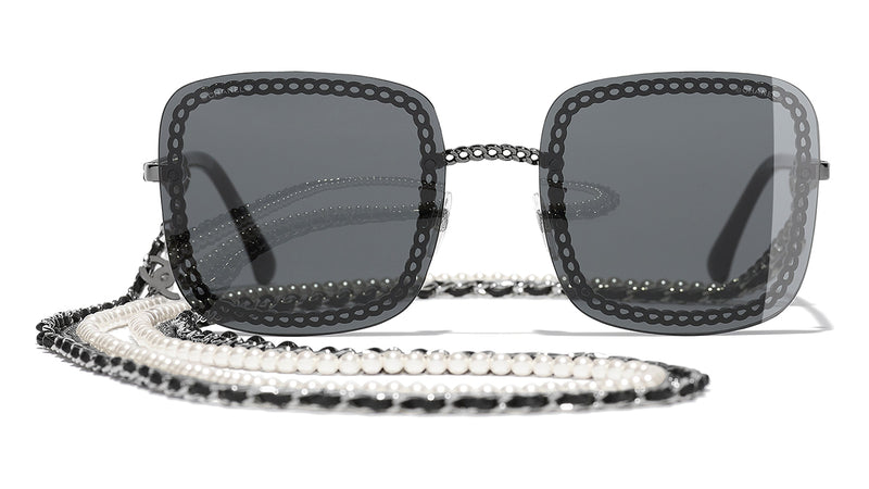 Gucci Gold/Grey Square-frame GG Logo Charm Sunglasses at FORZIERI