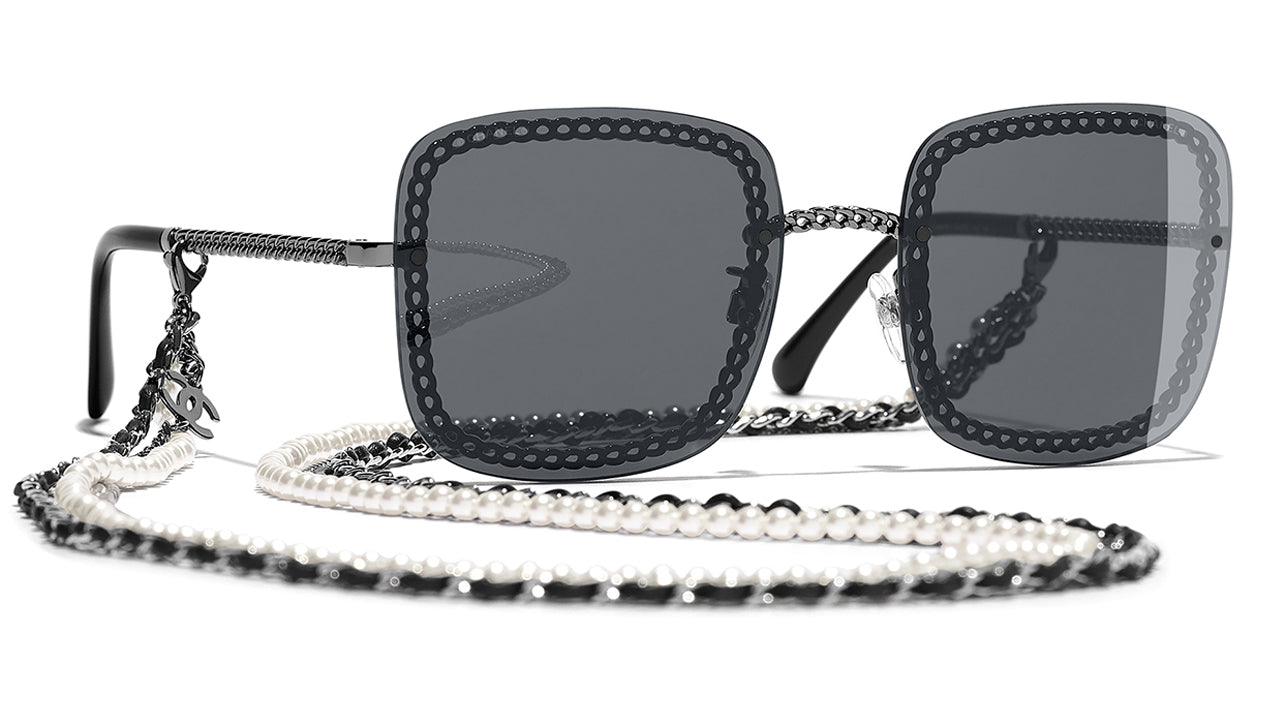 CHANEL Dark Silver 4254 Metal Rectangle Etched Sunglasses