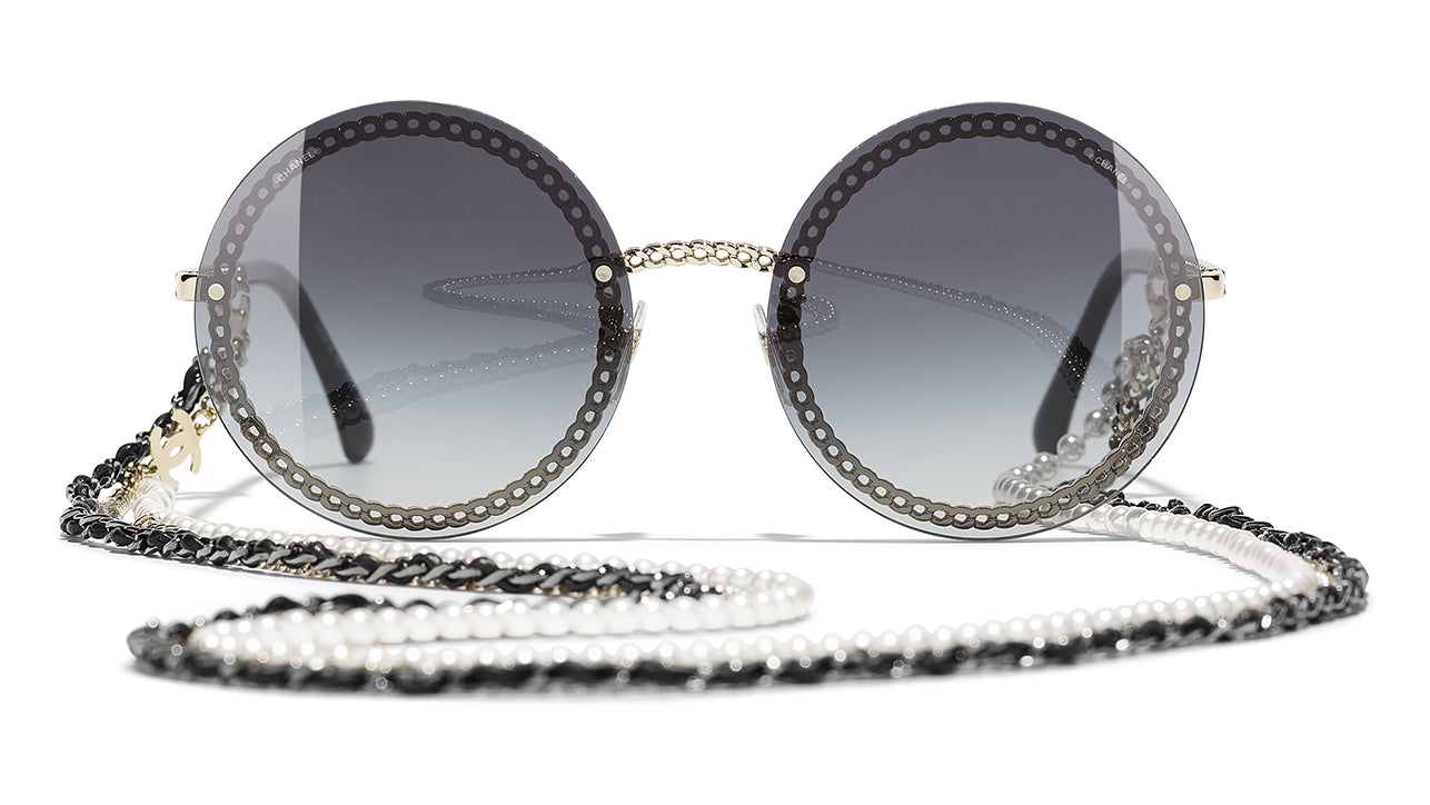 CHANEL 4246-H c.395/1W Square Gold Transparent Pearls Sunglasses
