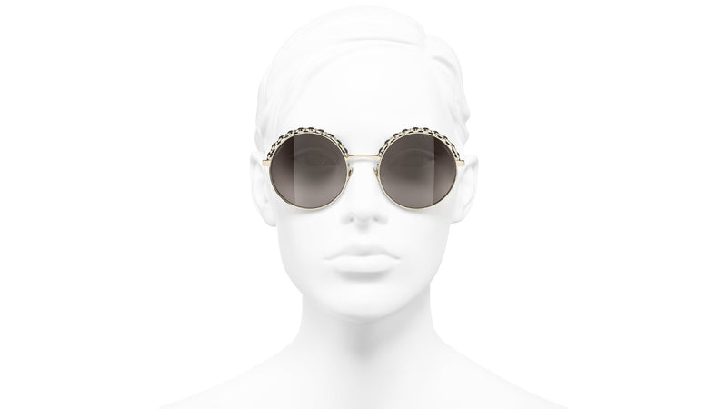 chanel round sunglasses black gold
