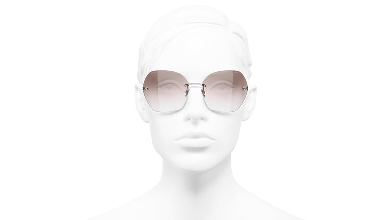 Chanel Titanium Rimless Square Sunglasses 4271-T Gold Black