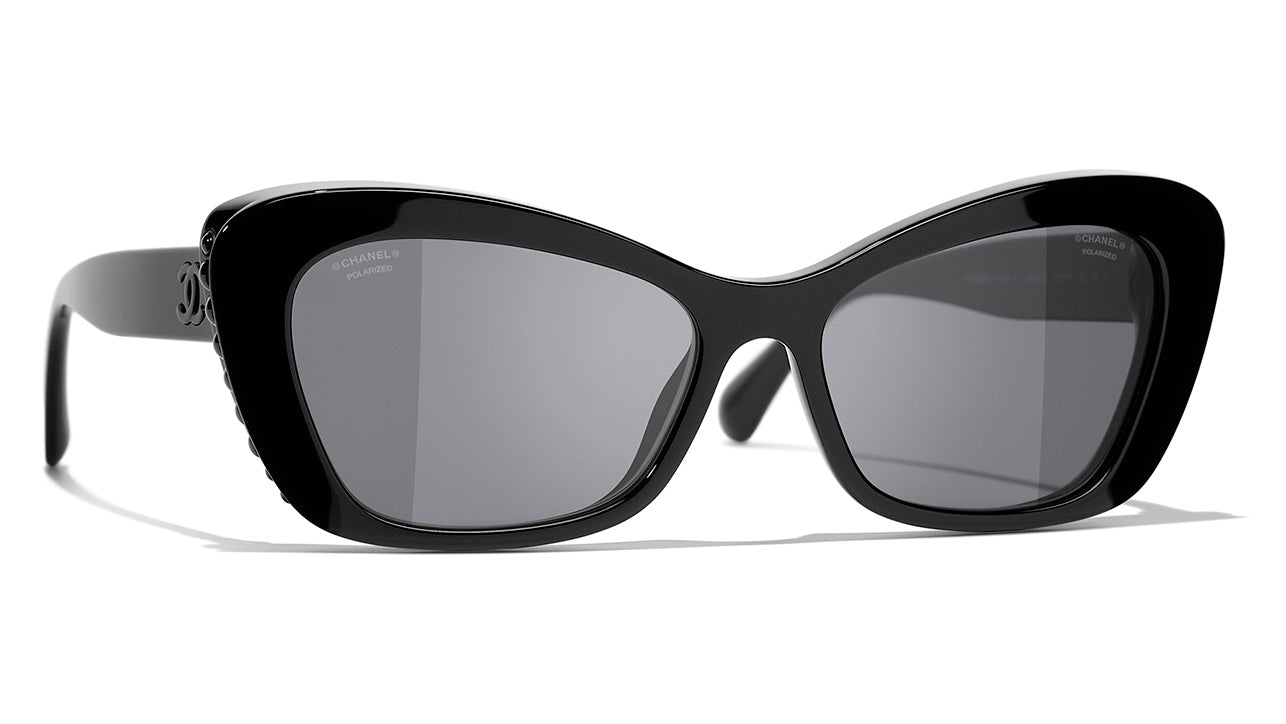 AUTHENTIC CHANEL Sunglasses Black Silver 5185 DENIM Limited Classic Cat eye
