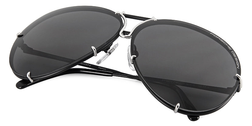Porsche Design 8478 J Black/Silver Frame - Grey Polar + Silver Lenses - As Seen On Kris Jenner & Khloe Kardashian