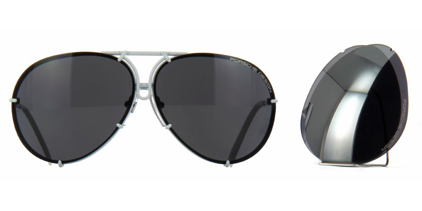 Porsche Design 8478 P White Frame - Dk Grey + Silver Lenses - As Seen On Kylie Jenner & Khloe Kardashian