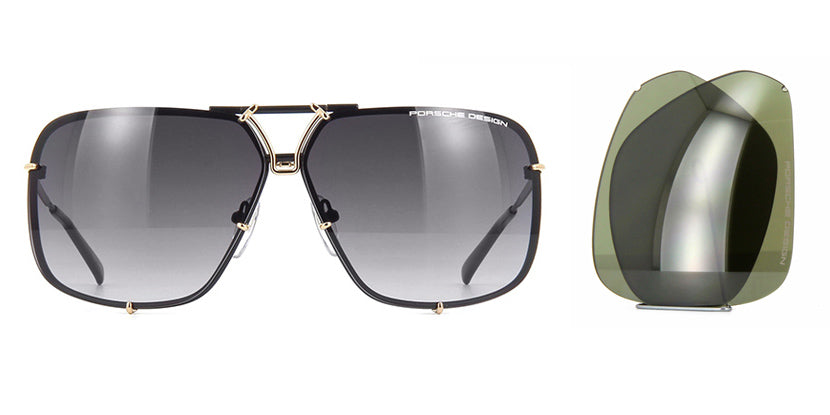 Porsche Design 8928 D Black & Gold Frame Interchangeable Grey Gradient Lenses