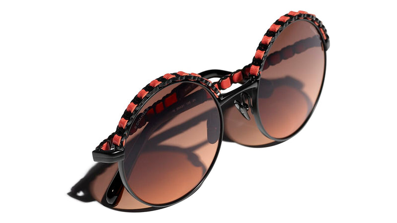 CHANEL Metal Calfskin Round Chain Sunglasses 4265-Q Black 1295099