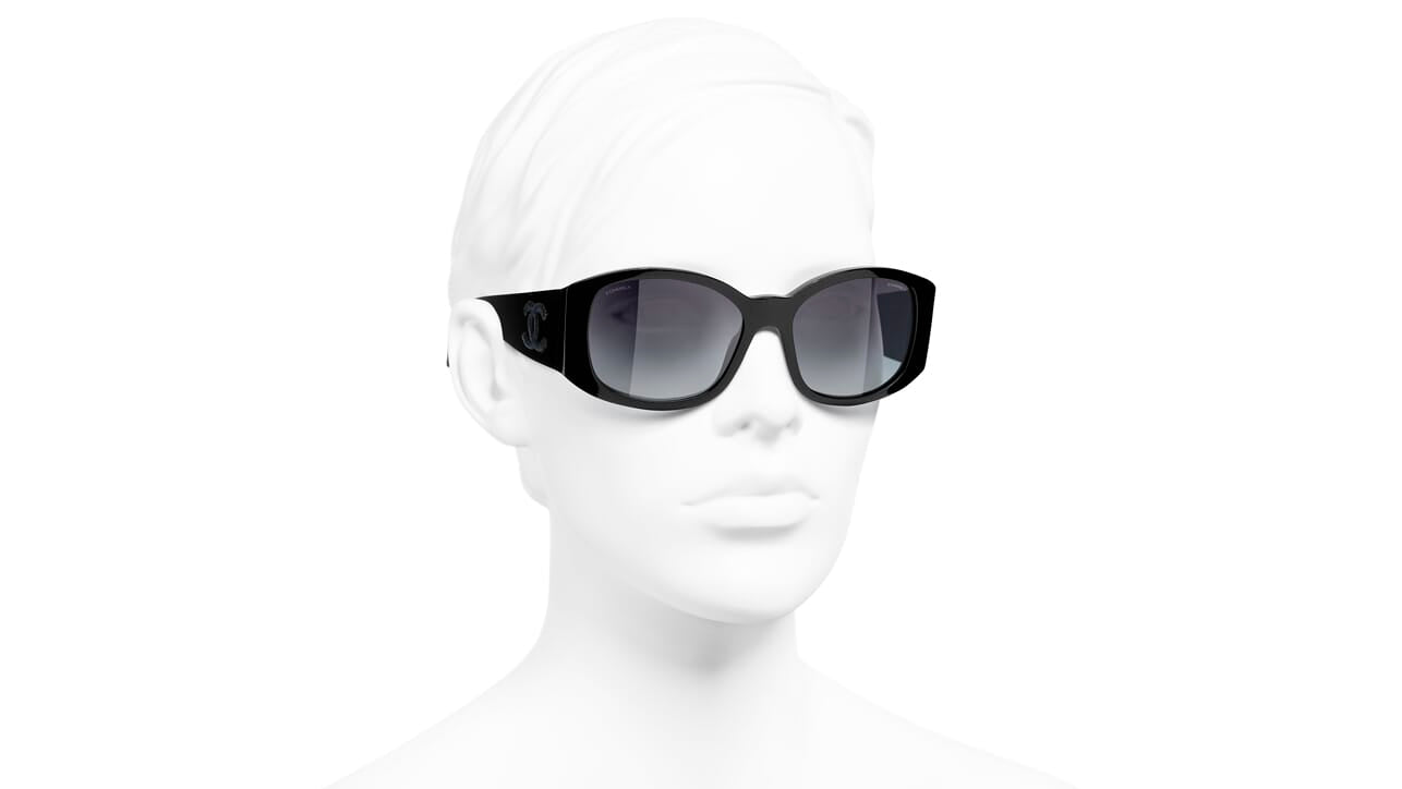 chanel oval sunglasses black and white