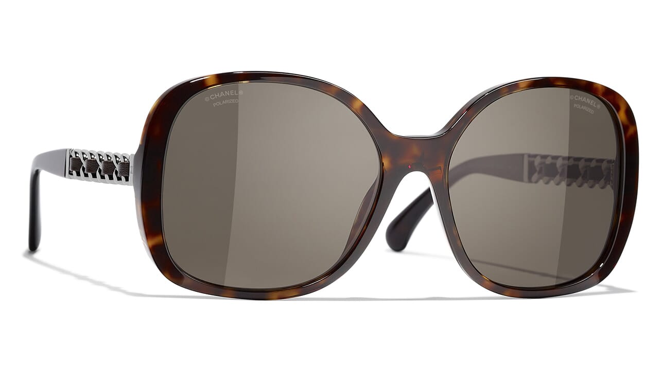 Chanel Brown 5210-Q Tortoise Shell Chain Detail Square Sunglasses Chanel
