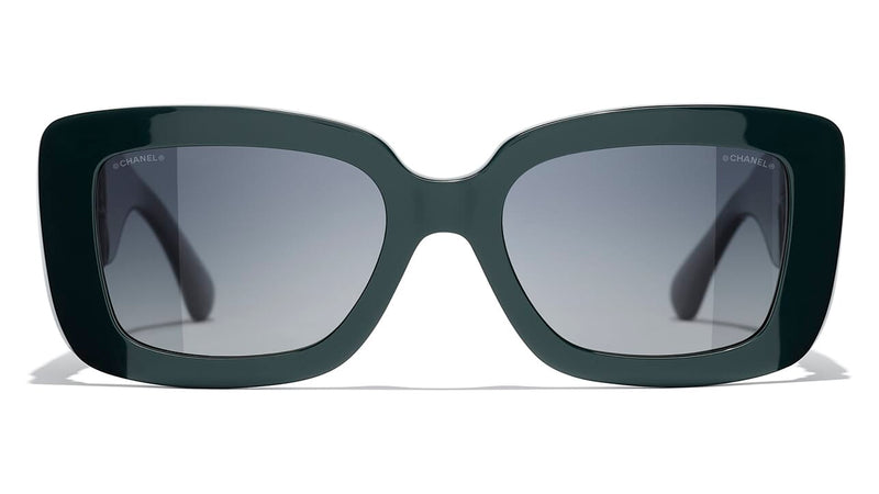 CHANEL CC Logo Gradient Rectangular Sunglasses Black Green