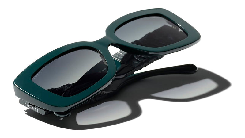 CHANEL Acetate Calfskin Square Sunglasses 5473-Q-A Black Beige 1168036