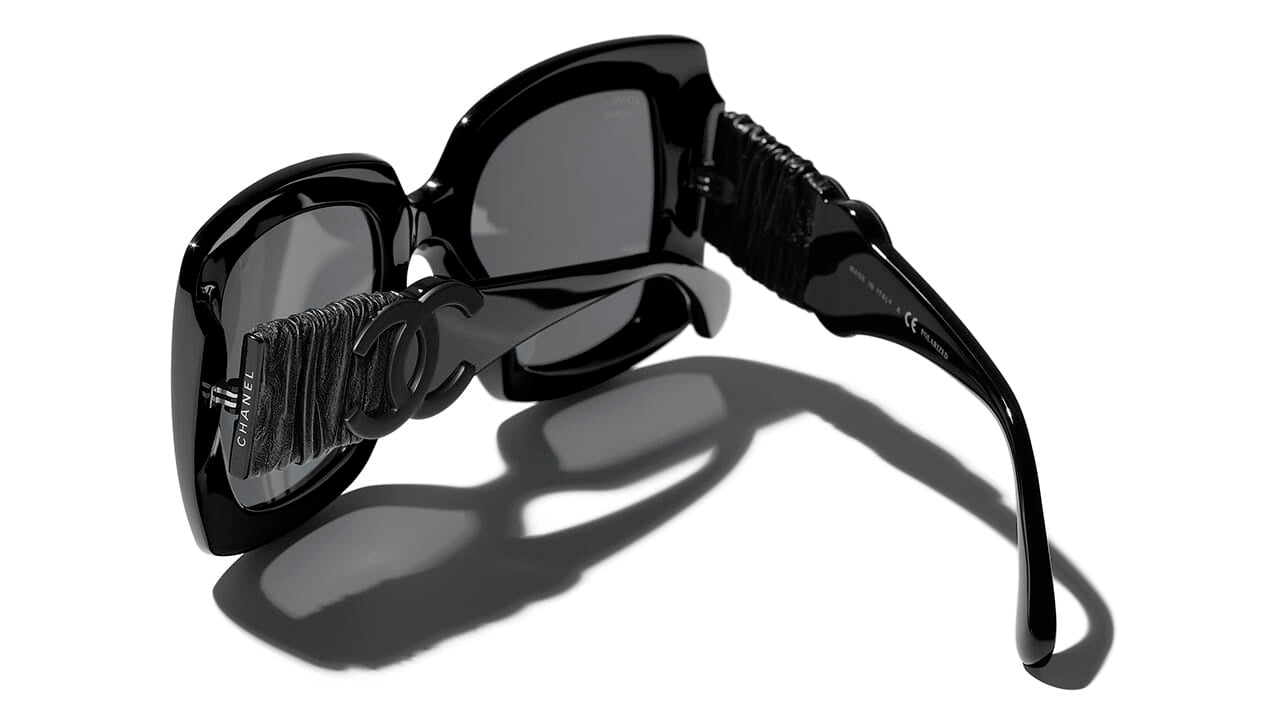 Sunglasses: Square Sunglasses, acetate & calfskin — Fashion